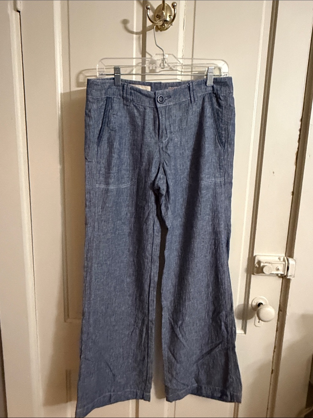 Pilcro and the Letterpress Blue Wide-Leg Linen-Blend Chinos